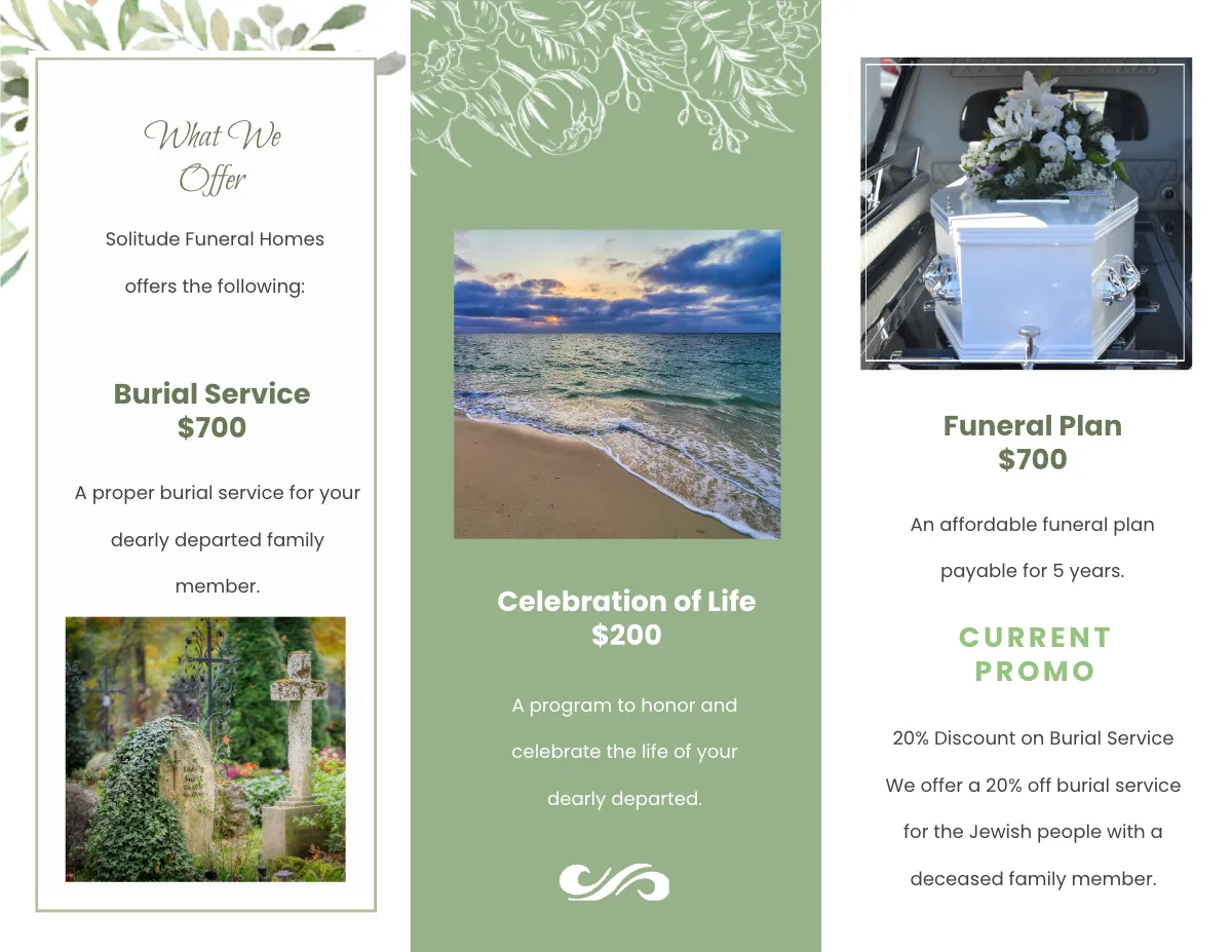 Free Jewish Funeral Memorial Tri-fold Brochure Template to Edit Online
