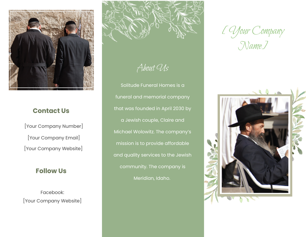 Jewish Funeral Memorial Tri-fold Brochure