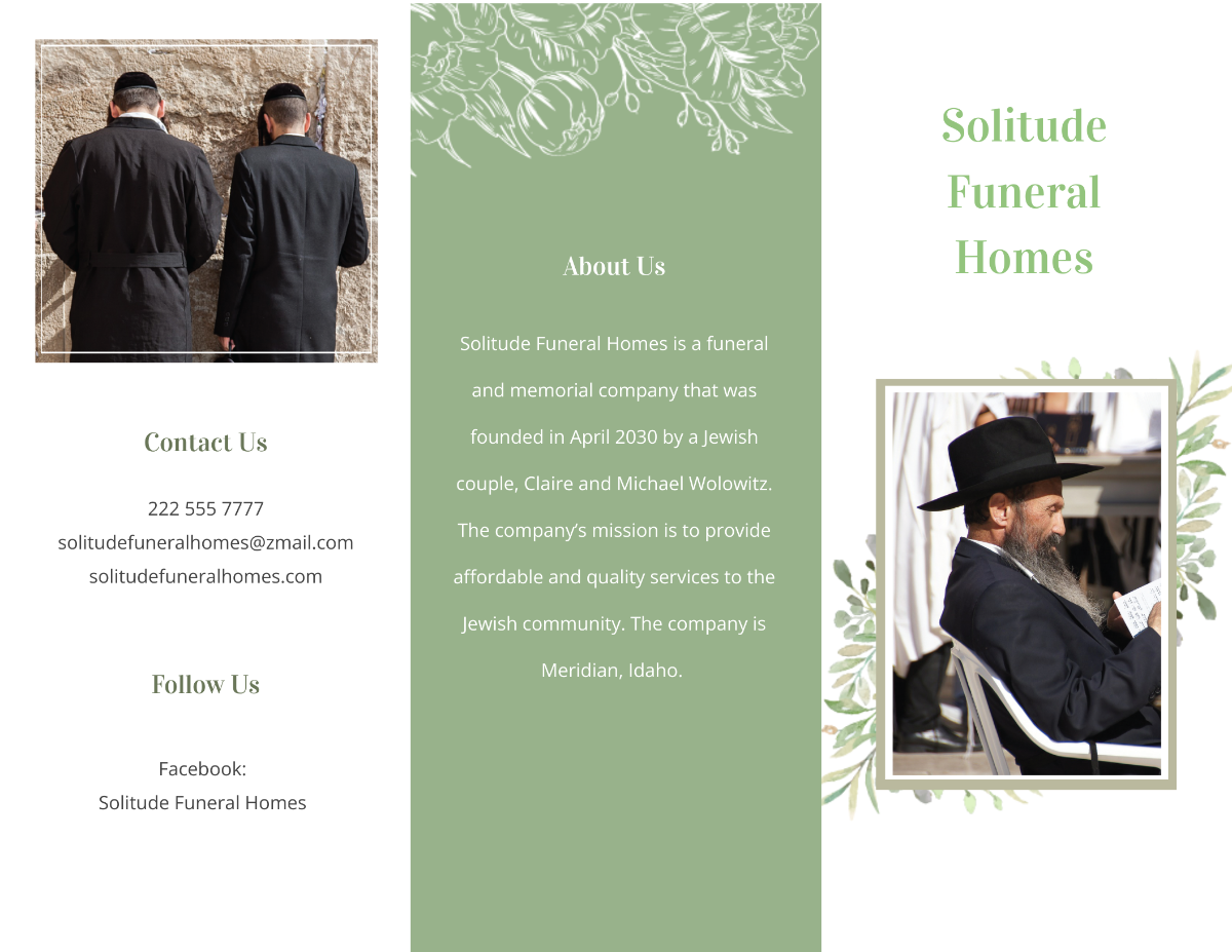 Jewish Funeral Memorial Tri-fold Brochure Template
