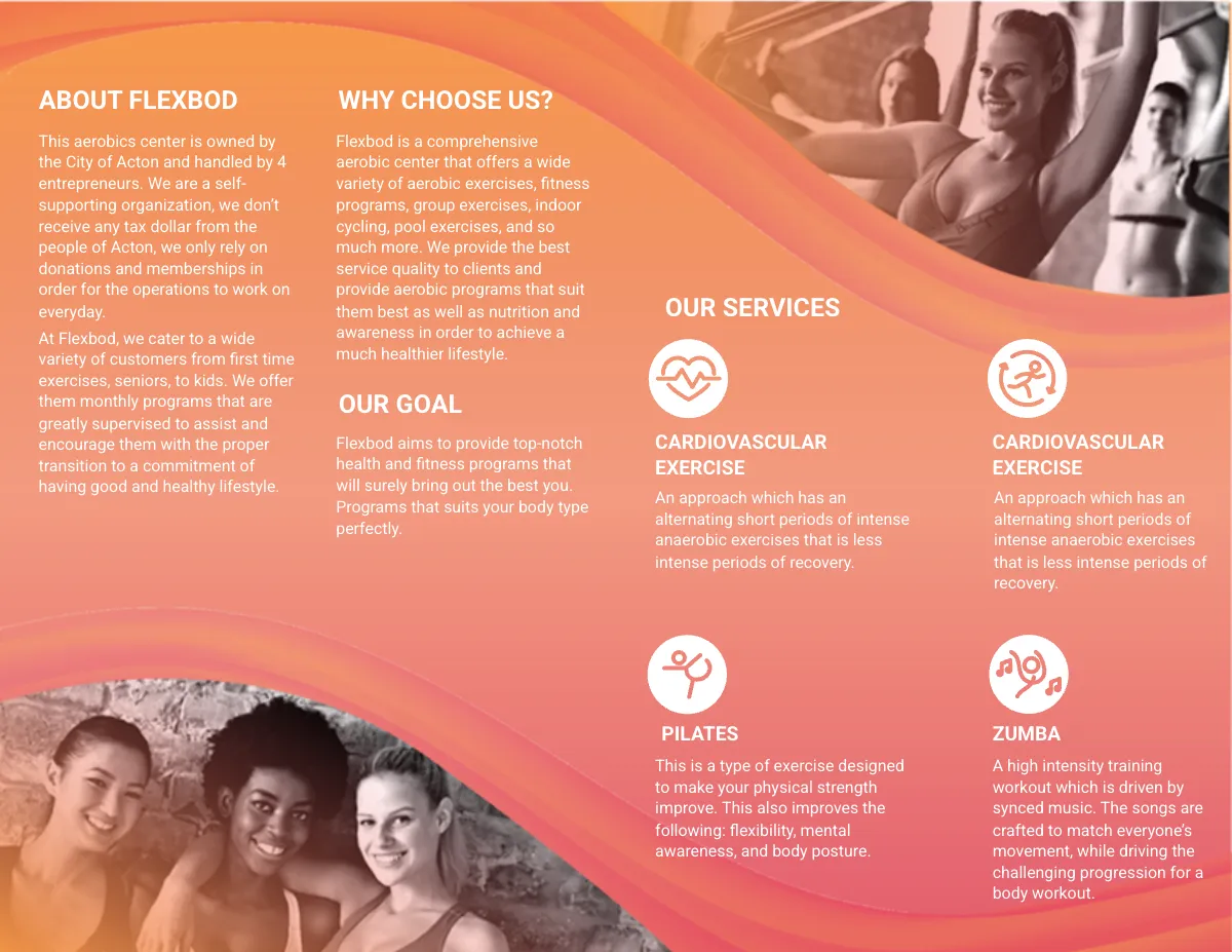 Free Aerobics Center Bi-Fold Brochure Template to Edit Online