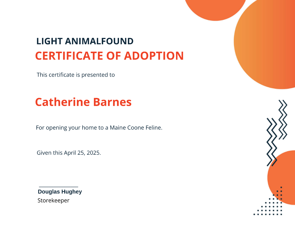 Animal Adoption Certificate