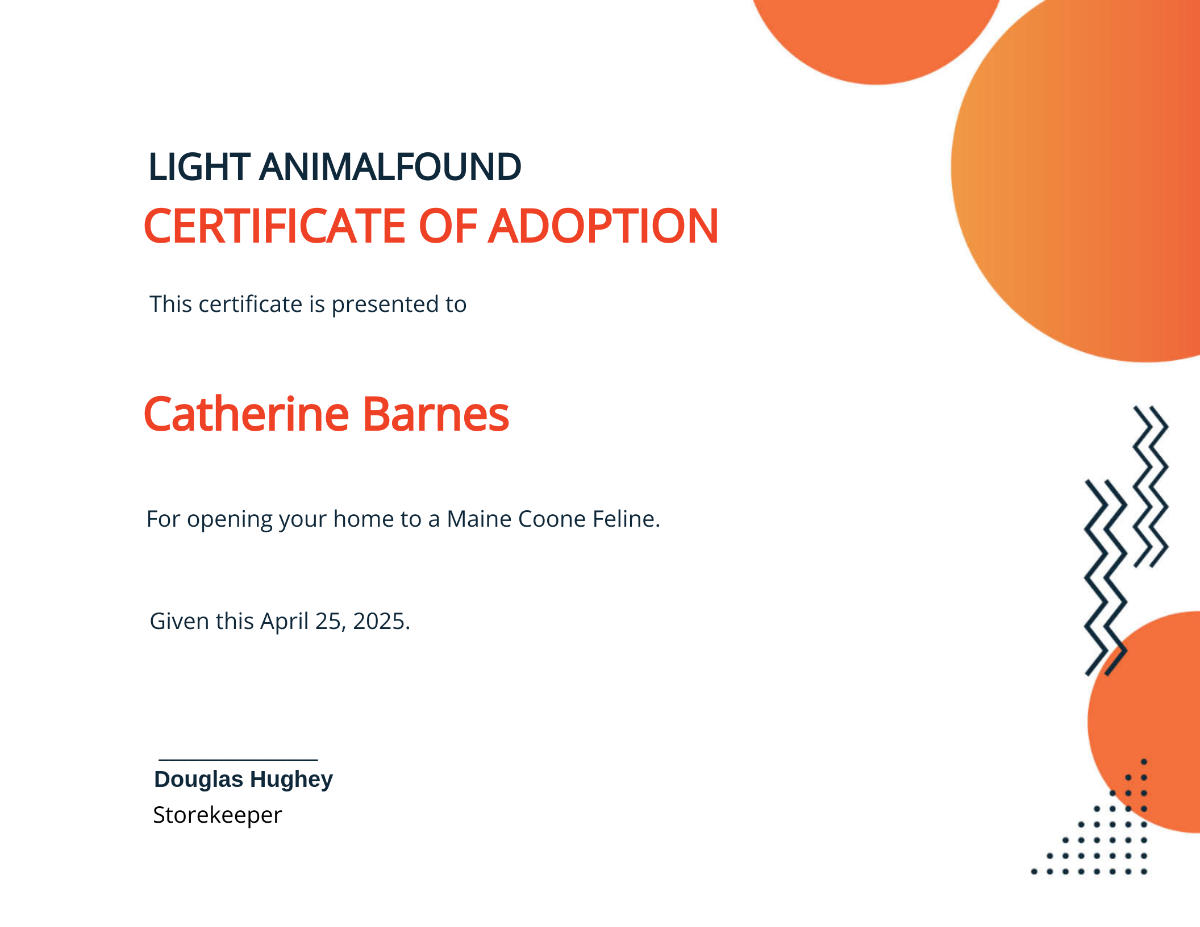 Animal Adoption Certificate Template