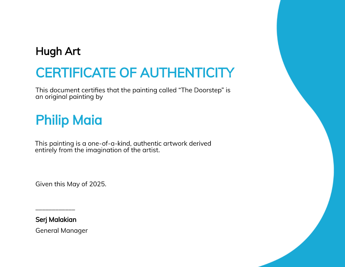 Authenticity Certificate Painting Template