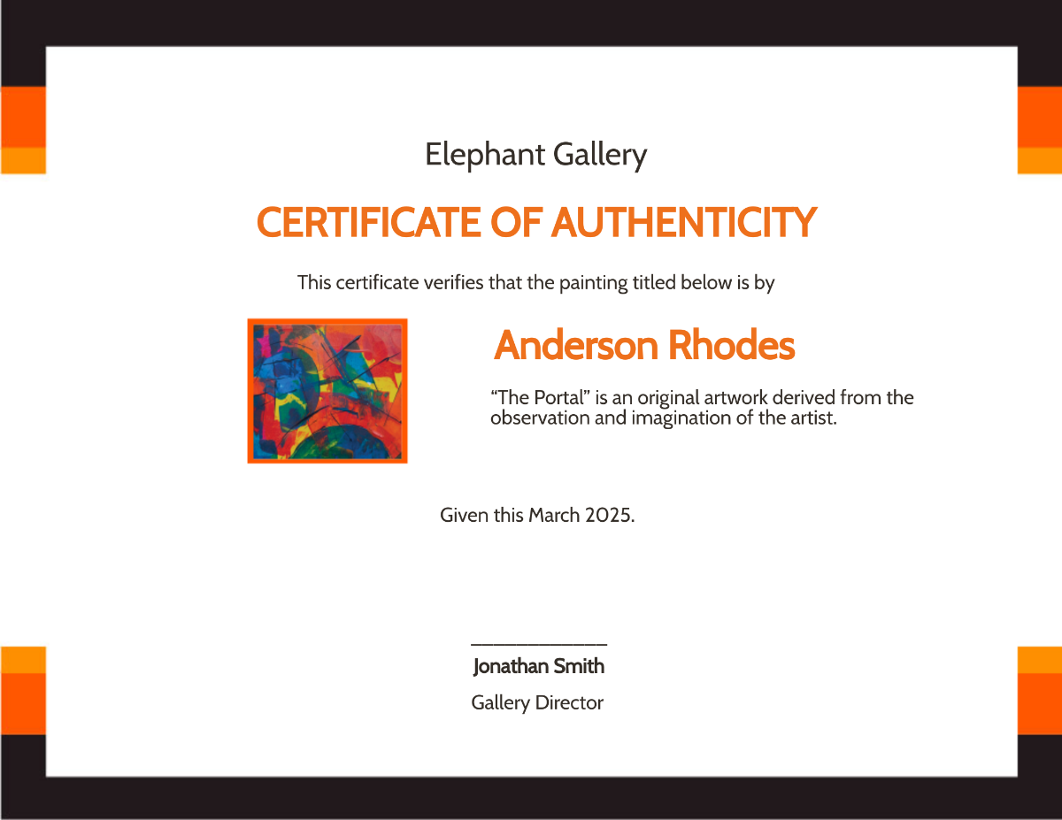 Authenticity Certificate With Photo Template