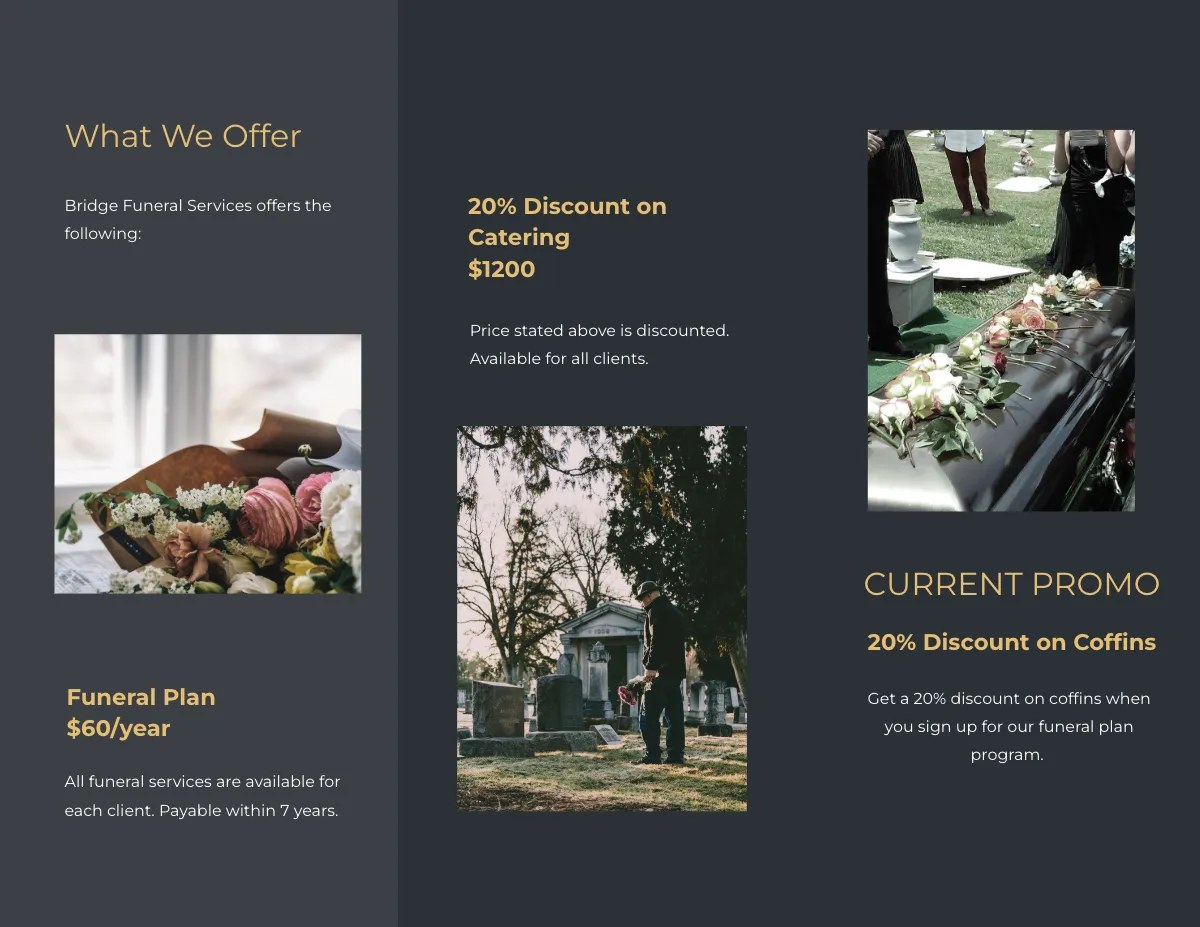Free Modern Funeral Service Tri-Fold Brochure Template to Edit Online