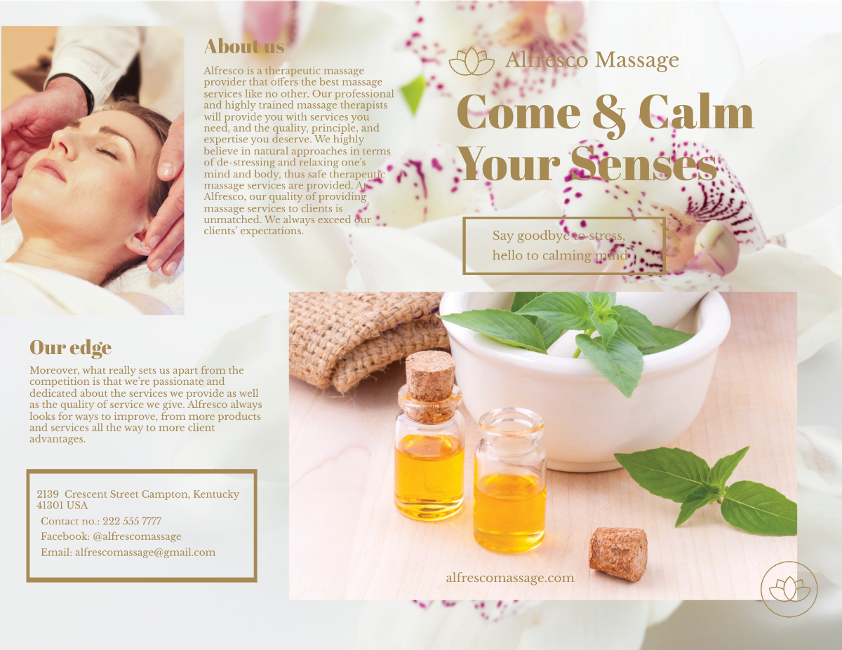 Massage Salon Bi-Fold Brochure Template - Edit Online & Download