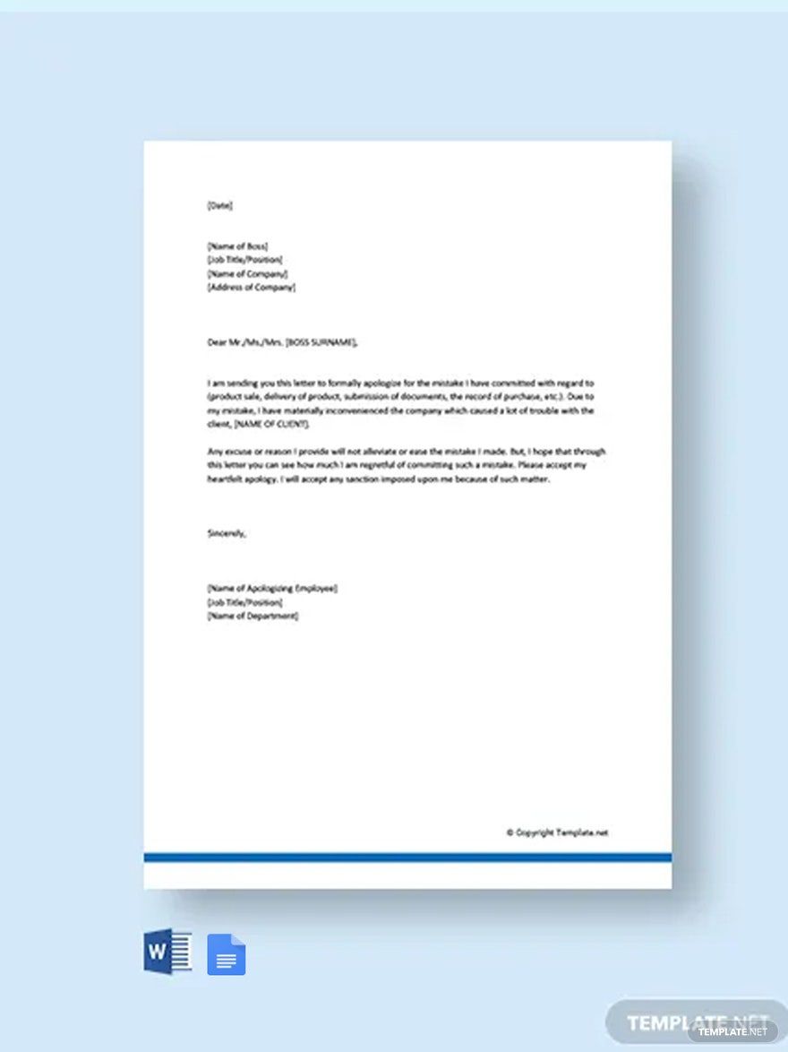 Formal Apology Letter To Boss Template
