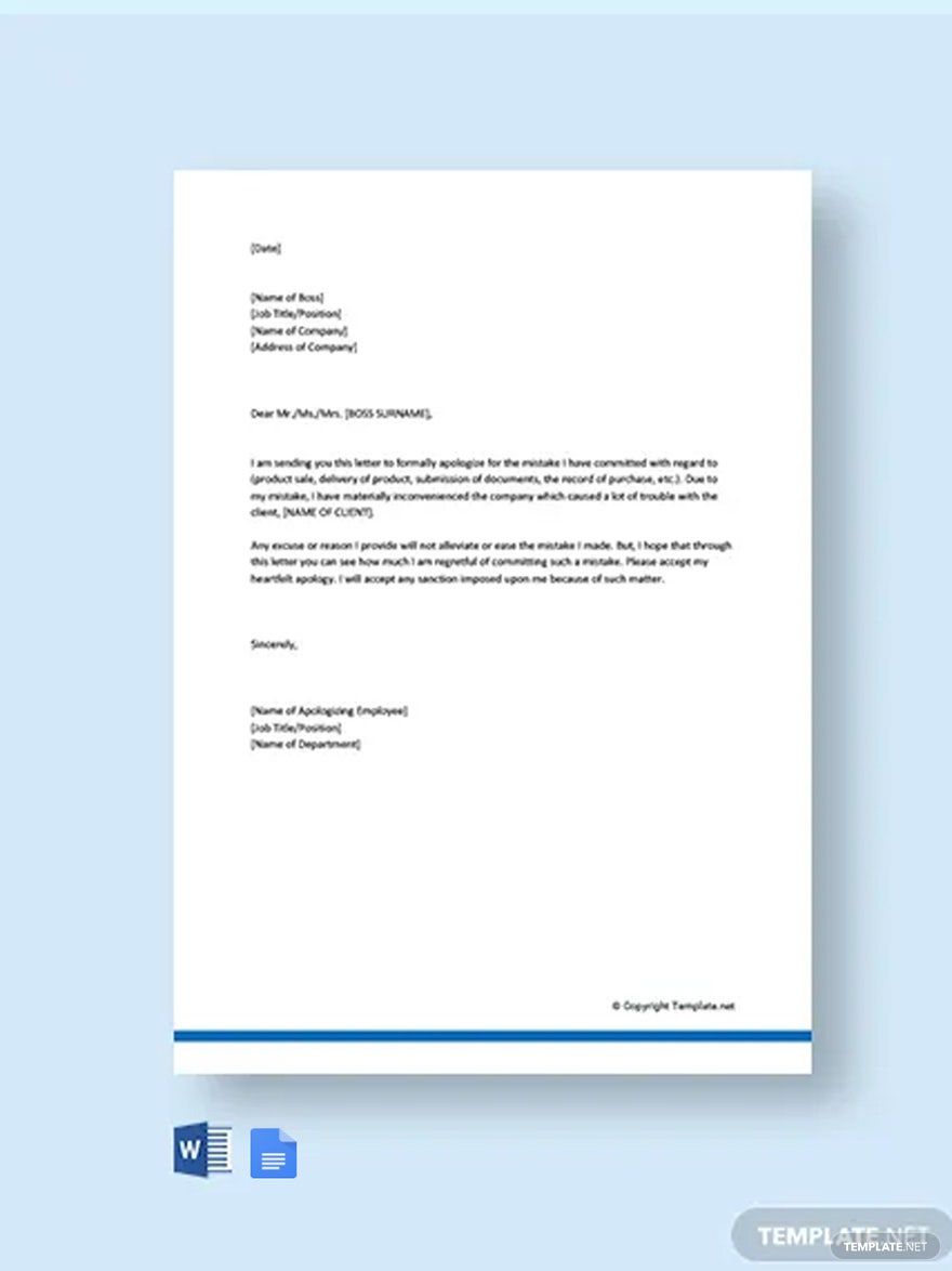 Formal Apology Letter To Boss Template in Word, Google Docs, PDF, Apple Pages