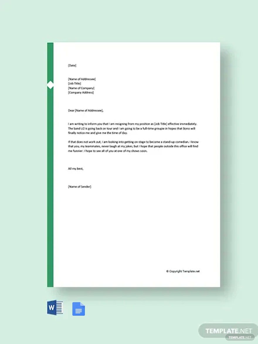 Funny Resignation Letter to Coworkers Template