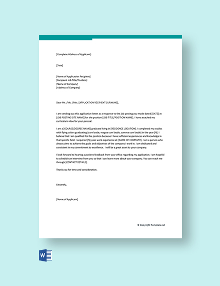 sample of a general application letter for employment