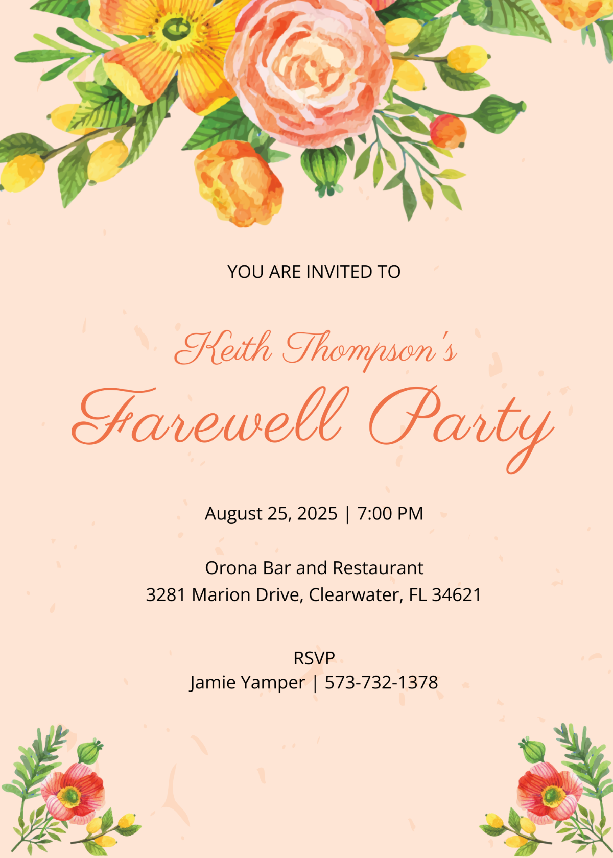 Floral Farewell Party Invitation Template
