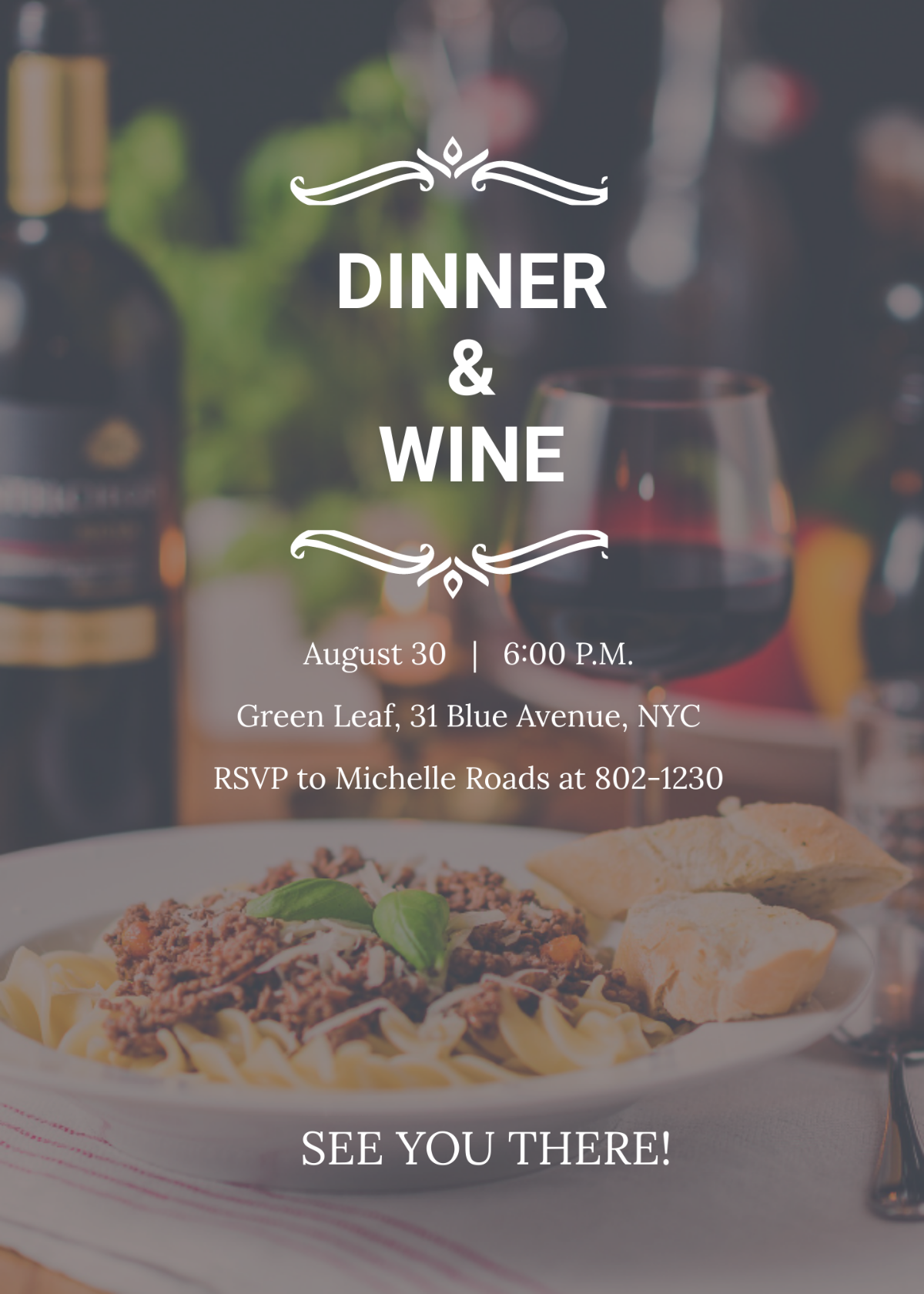 Red Wine and Dinner Invitation Template