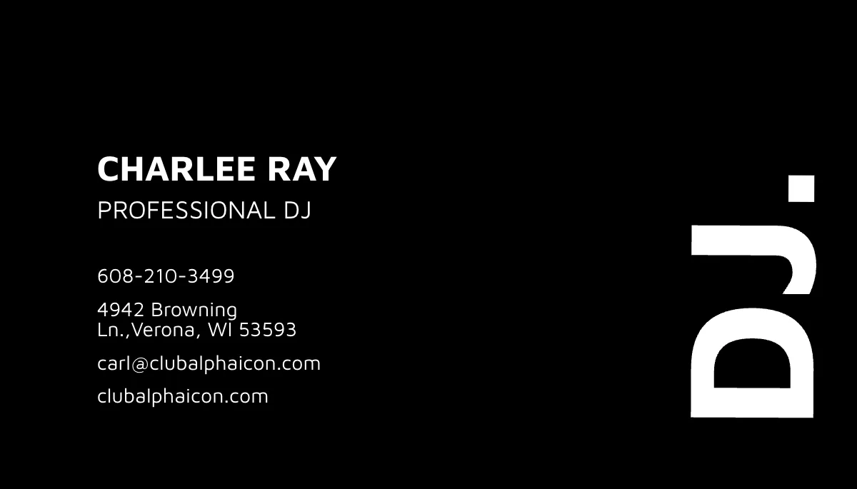 Free Modern Black and White DJ Business Card Template to Edit Online