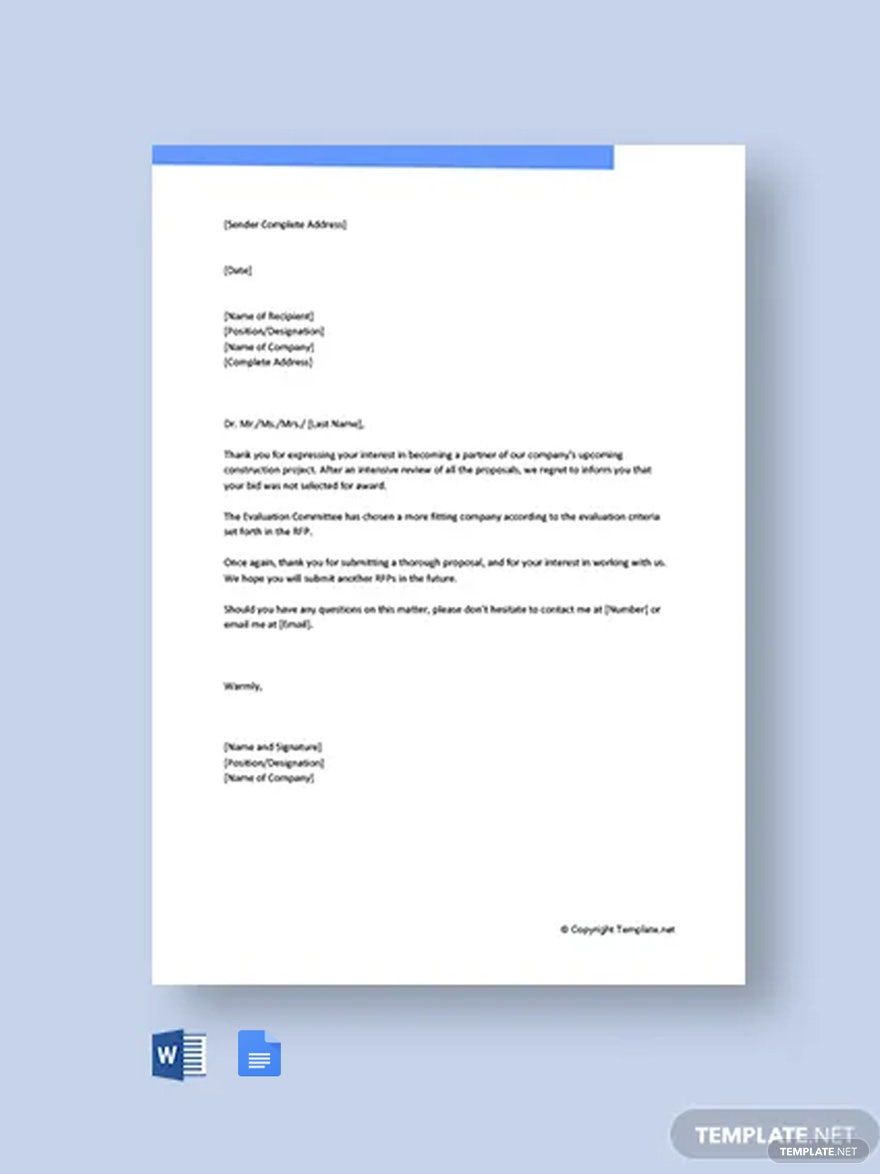 RFP Proposal Rejection Letter In Word Google Docs PDF Download 