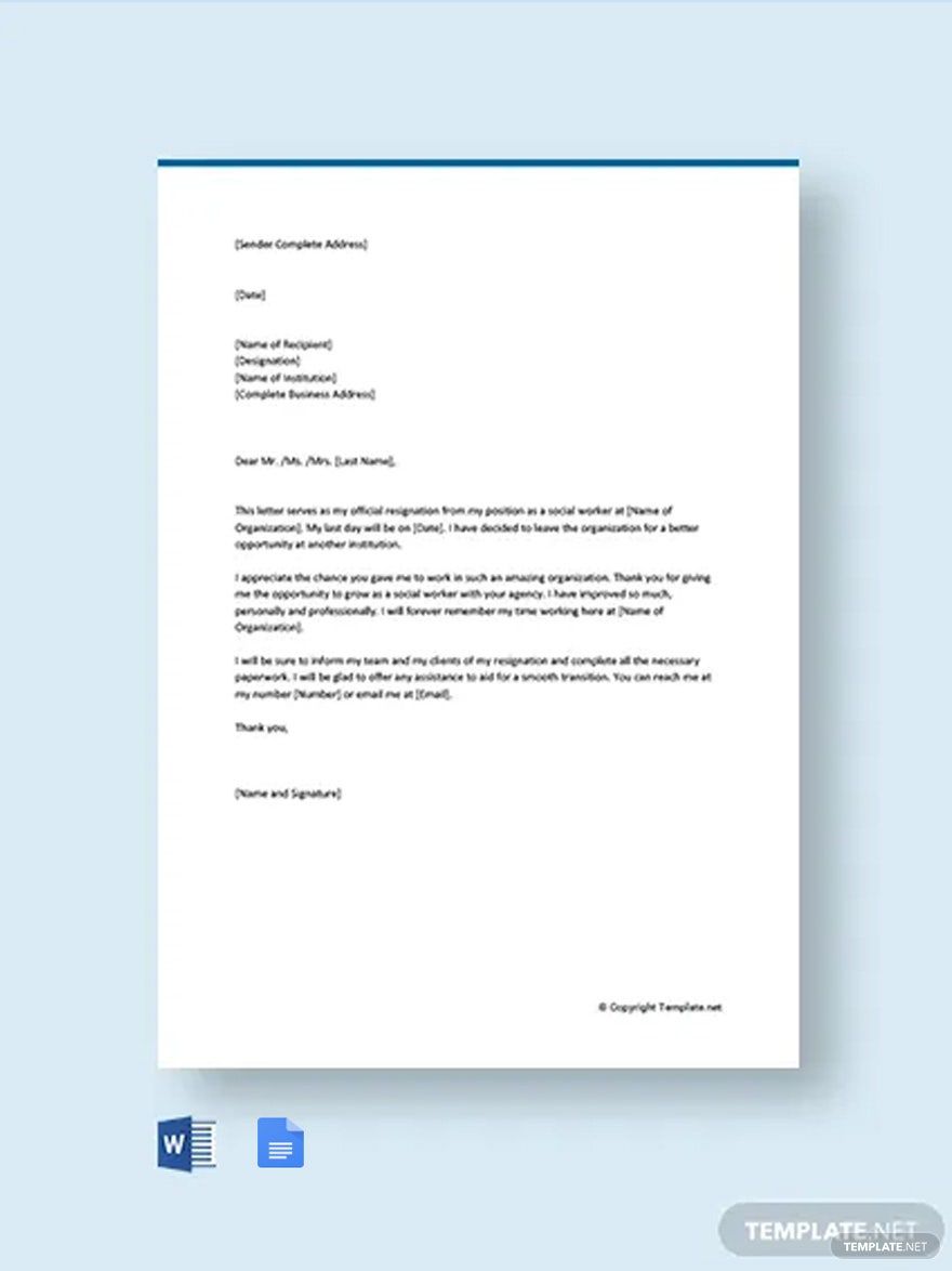 Free Social Worker Resignation Letter in Word, Google Docs, PDF