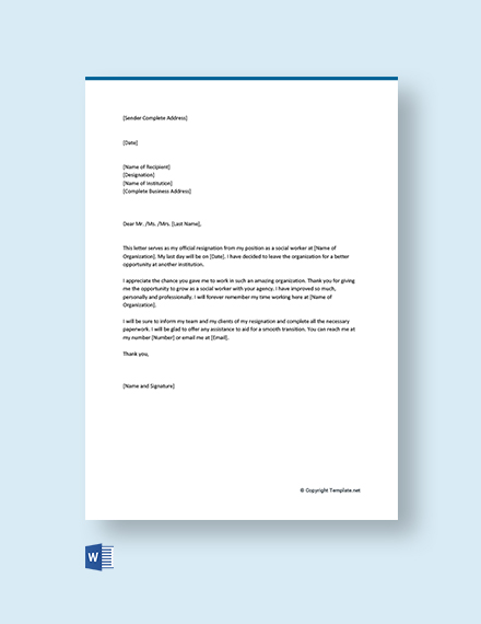 FREE Casual Employee Resignation Letter Template - Word