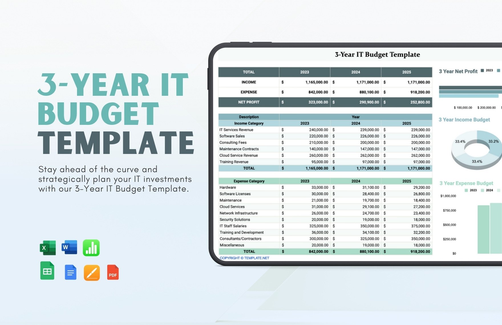 3-Year IT Budget Template in Word, Google Docs, Excel, PDF, Google Sheets, Apple Pages, Apple Numbers
