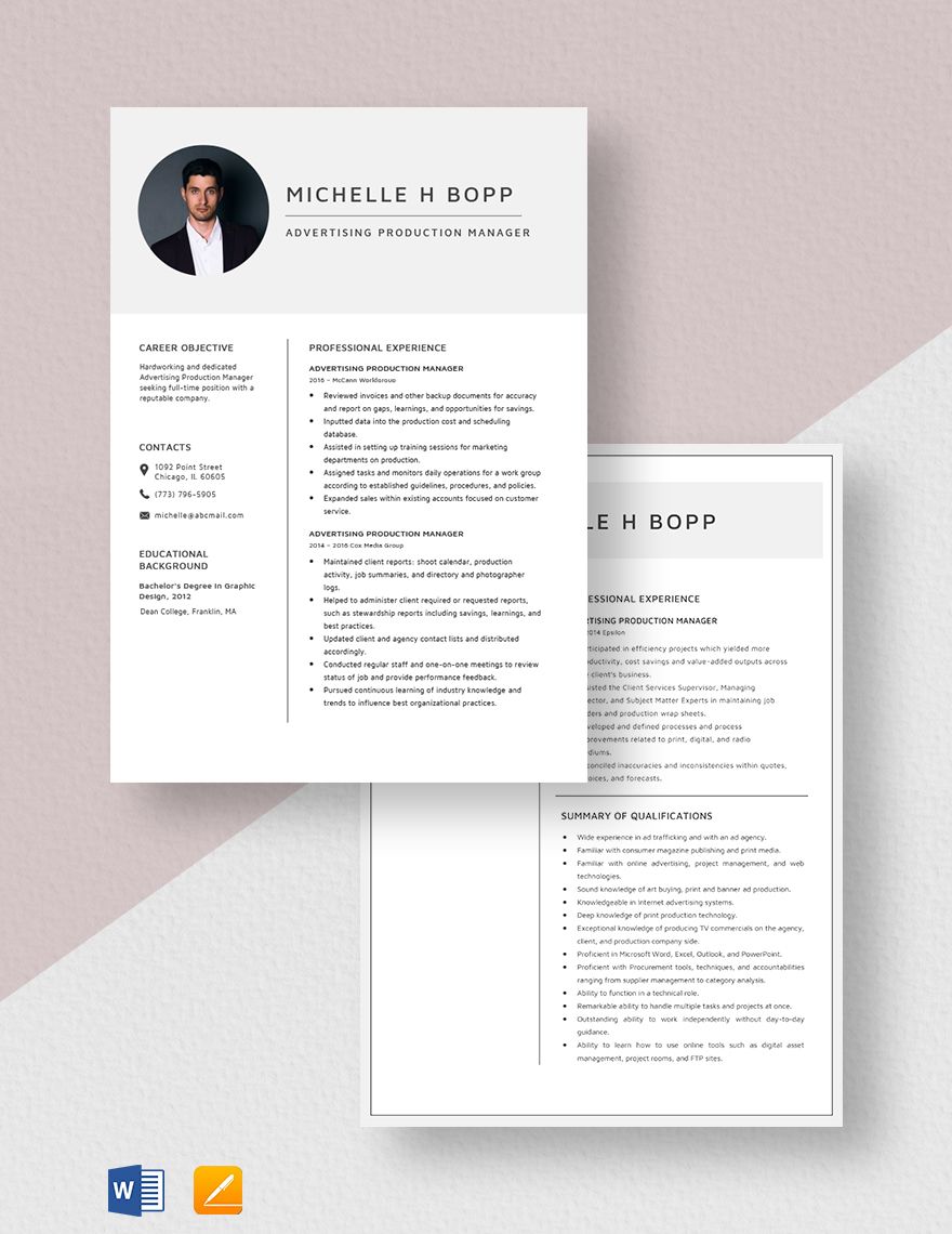 Advertising Production Manager Resume