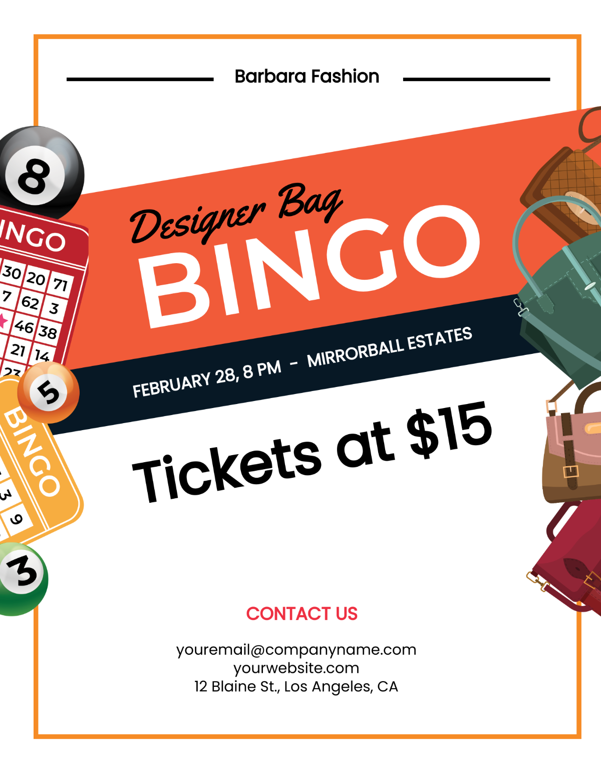 Designer Bag Bingo Flyer