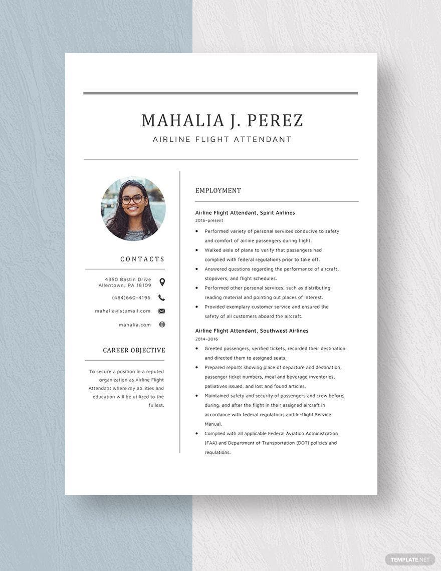 Free Airline Flight Attendant Resume in Word, Apple Pages