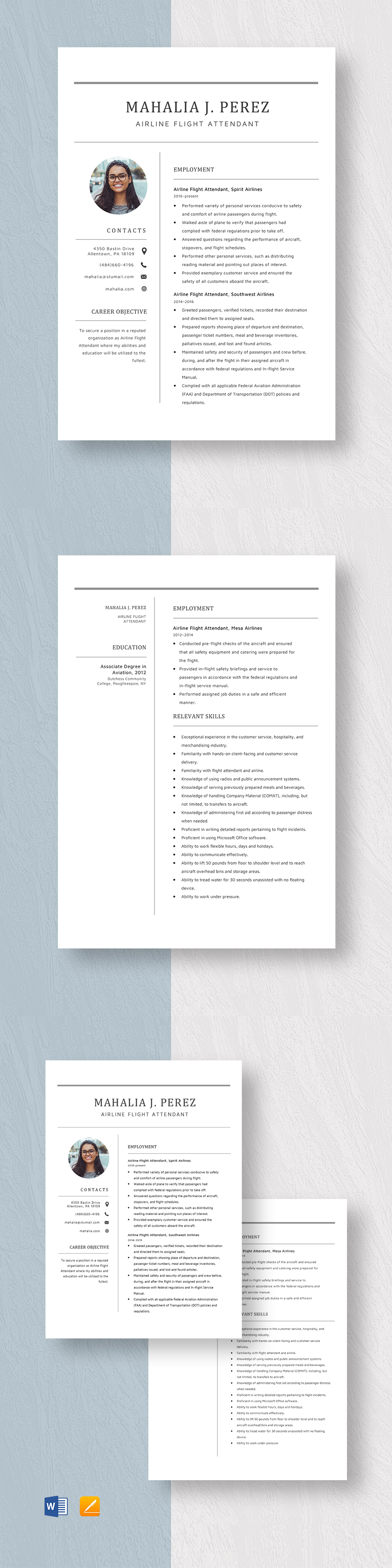 Free Corporate Flight Attendant - Airline Flight Attendant ResumeTemplate 