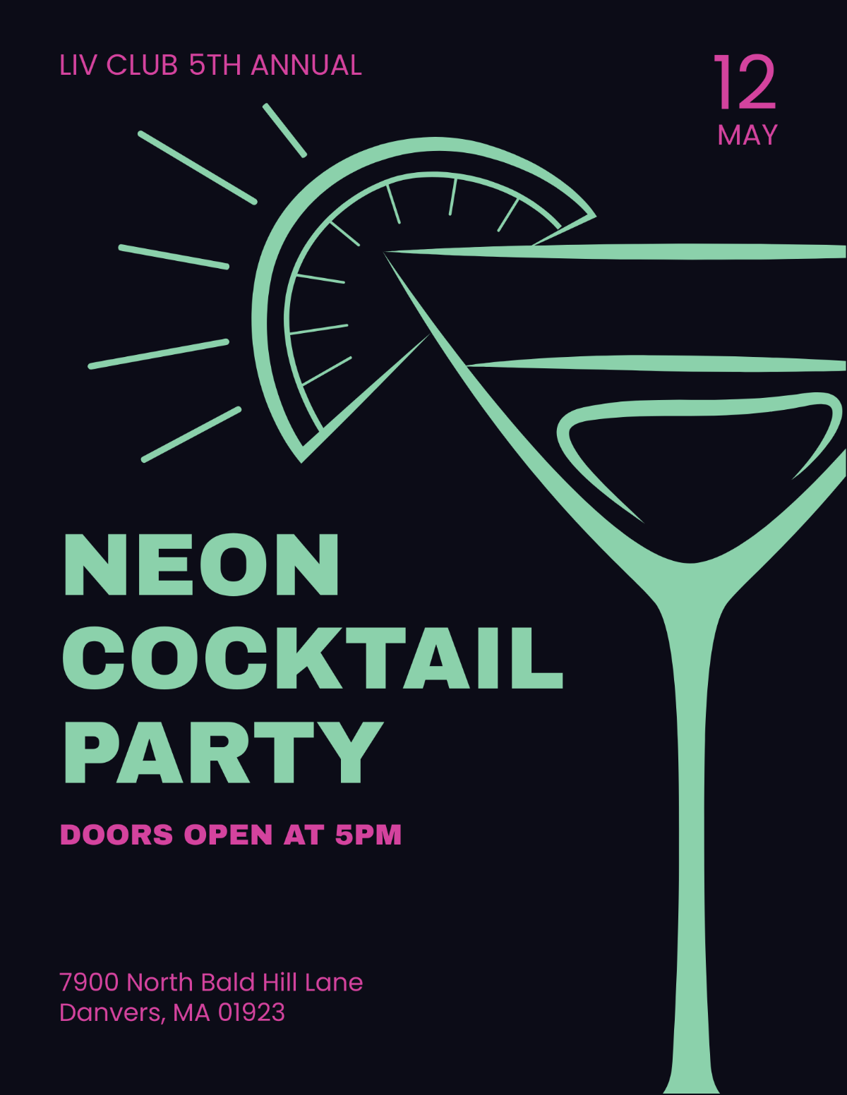 Free Neon Cocktail Party Flyer Template