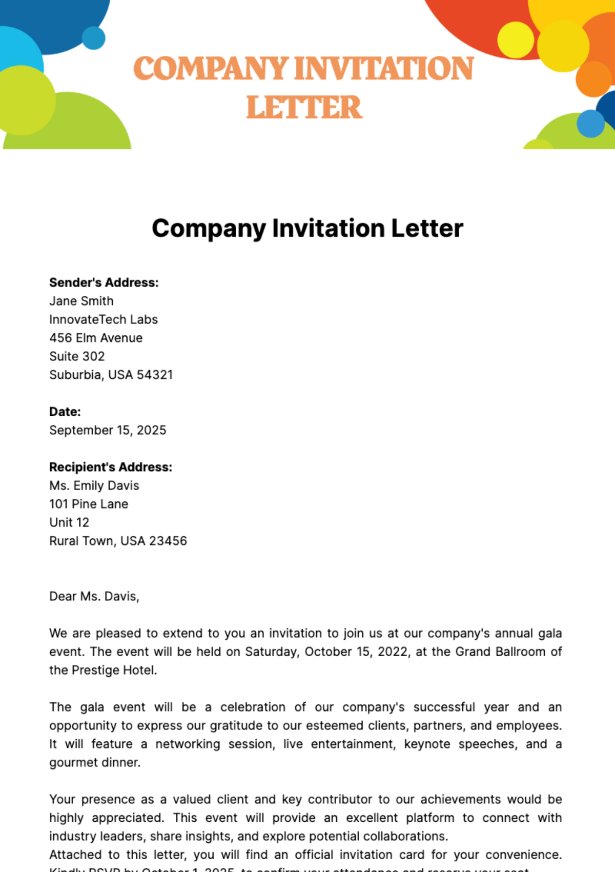 Free Company Invitation Letter Template
