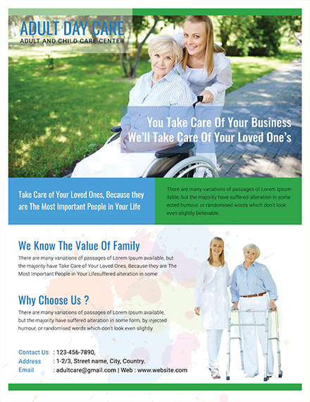 free adult day care center flyer template 1x