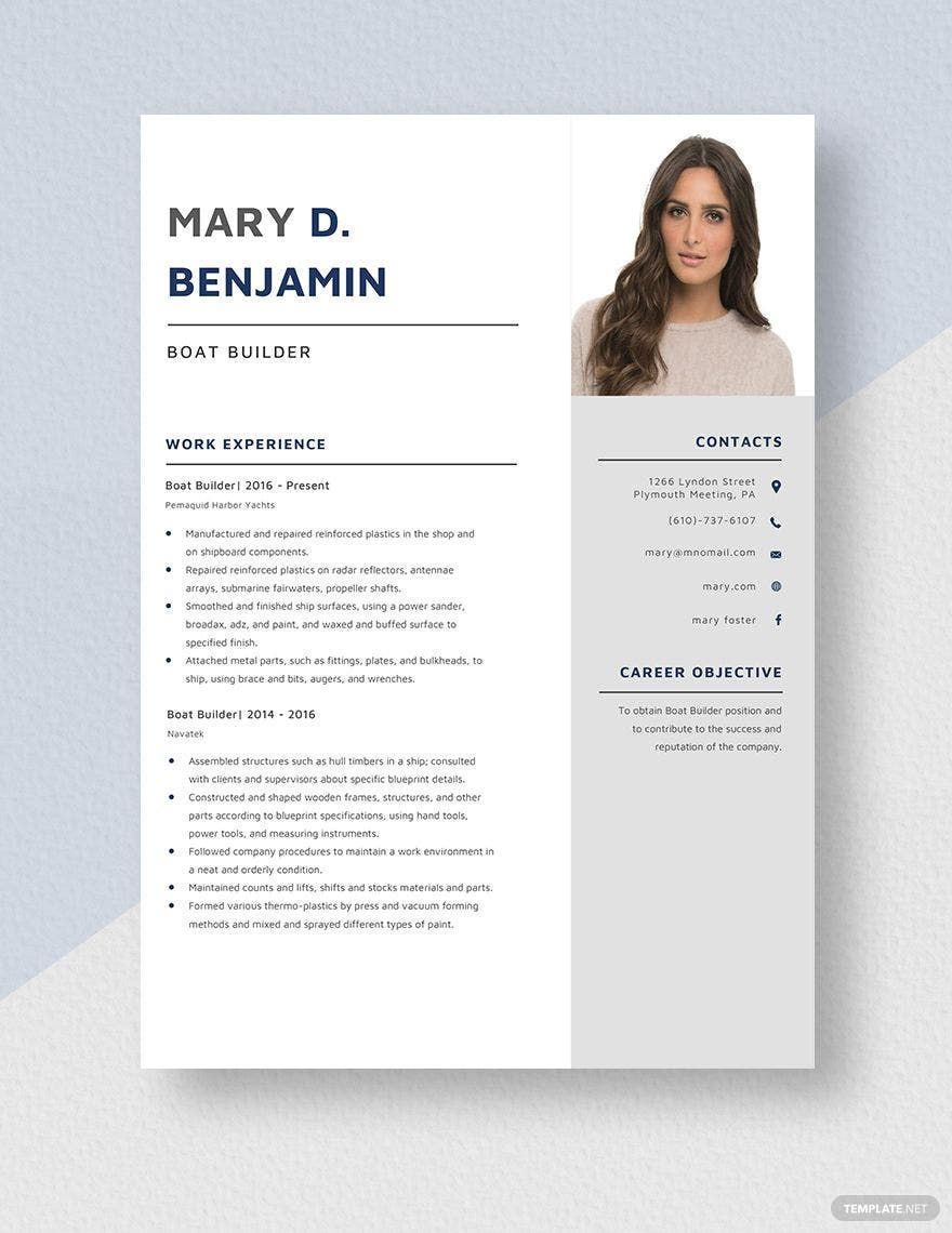 Free Boat Builder Resume in Word, Apple Pages