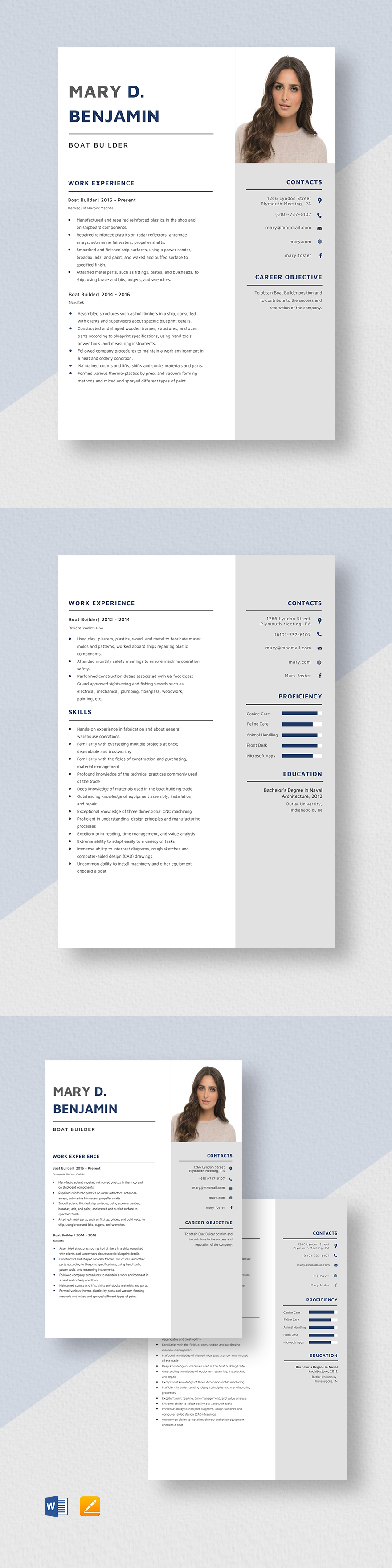 Free Boat Builder Resume Template Word, Apple Pages