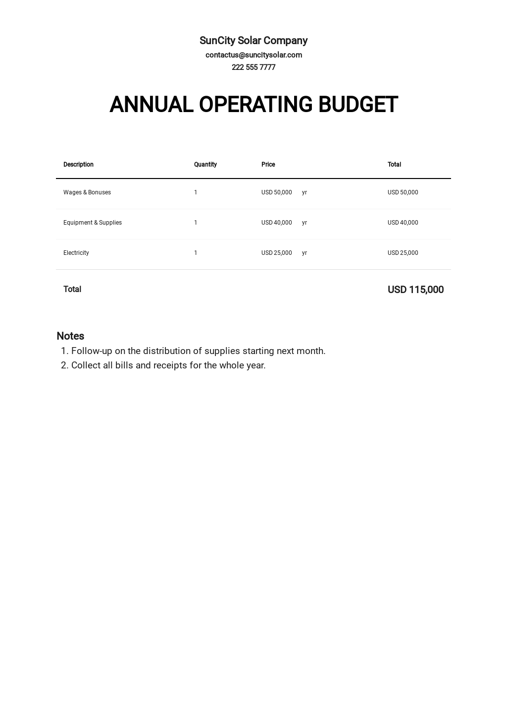 Annual Operating Budget Template in Google Docs, Google Sheets, Excel