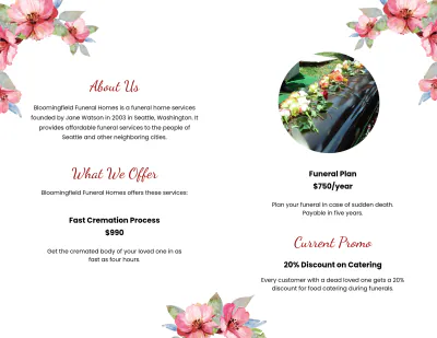 Free Floral Funeral Bi-fold Brochure Template to Edit Online