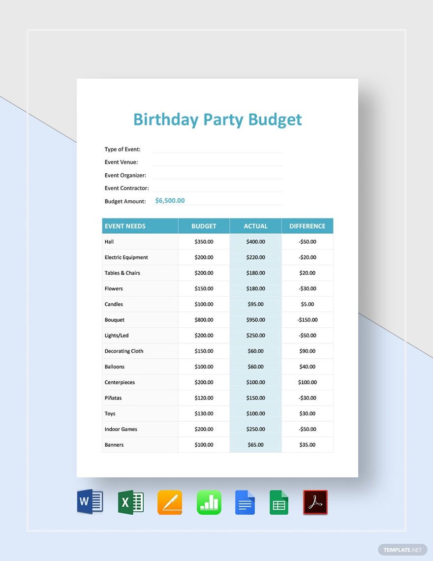 party planning budget template