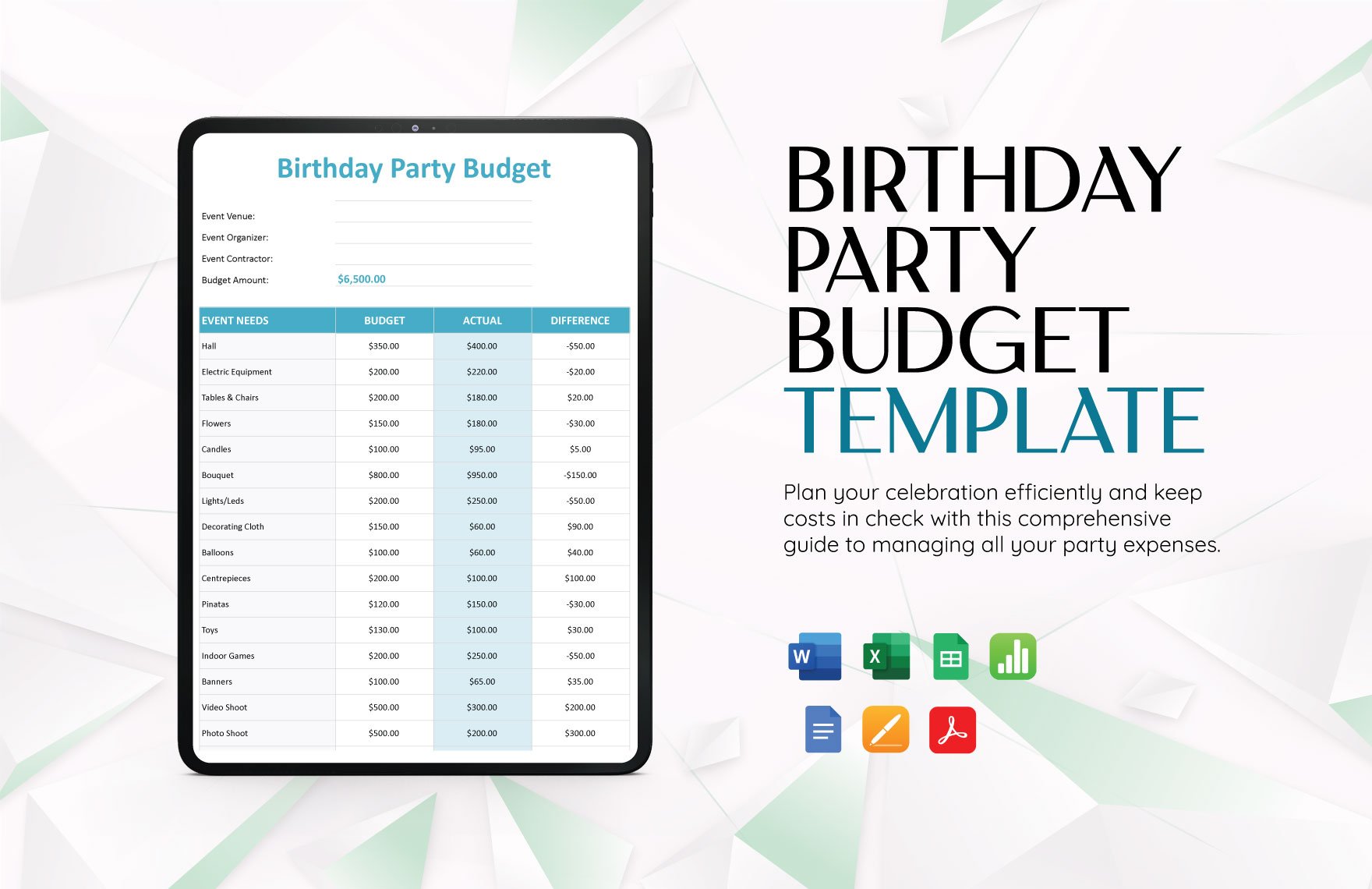 Birthday Party Budget Template in Word, Google Docs, Excel, PDF, Google Sheets, Apple Pages, Apple Numbers