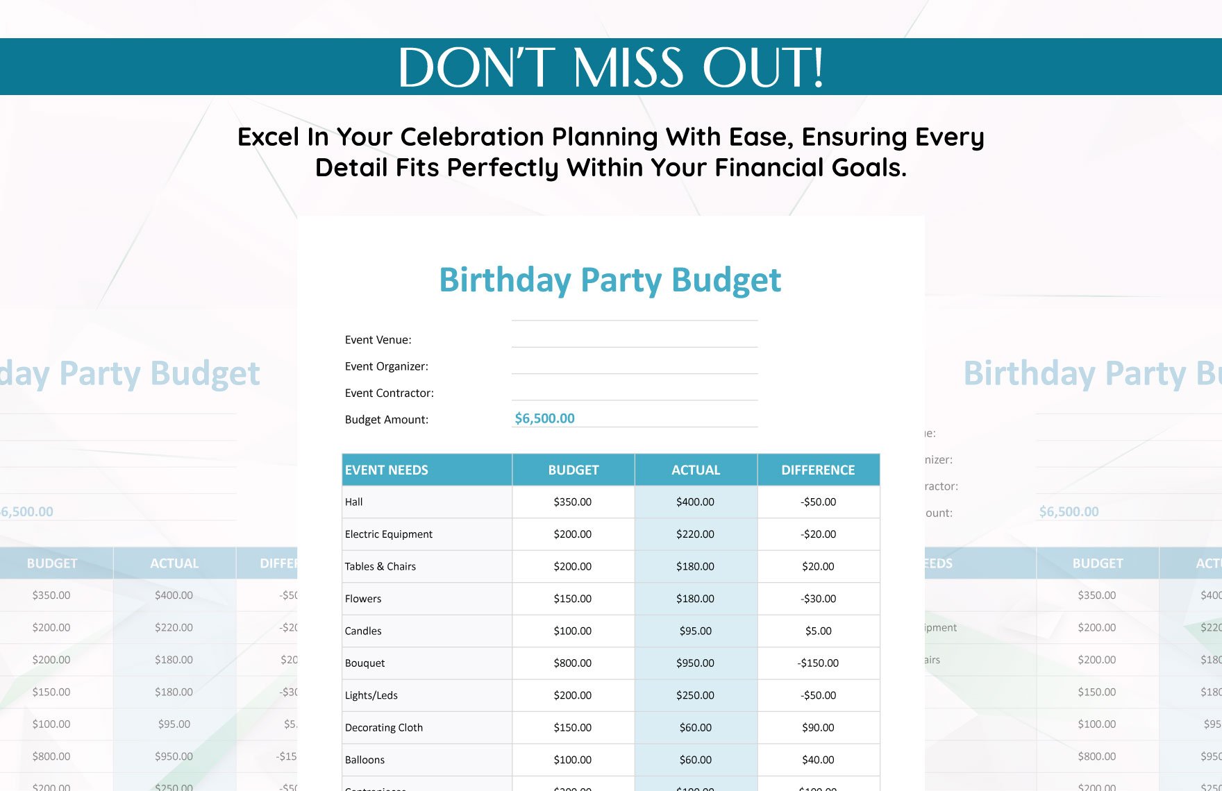 Birthday Party Budget Template