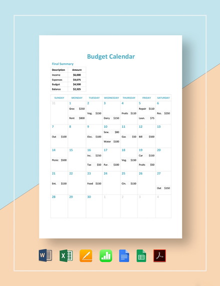 budget planner with calendar