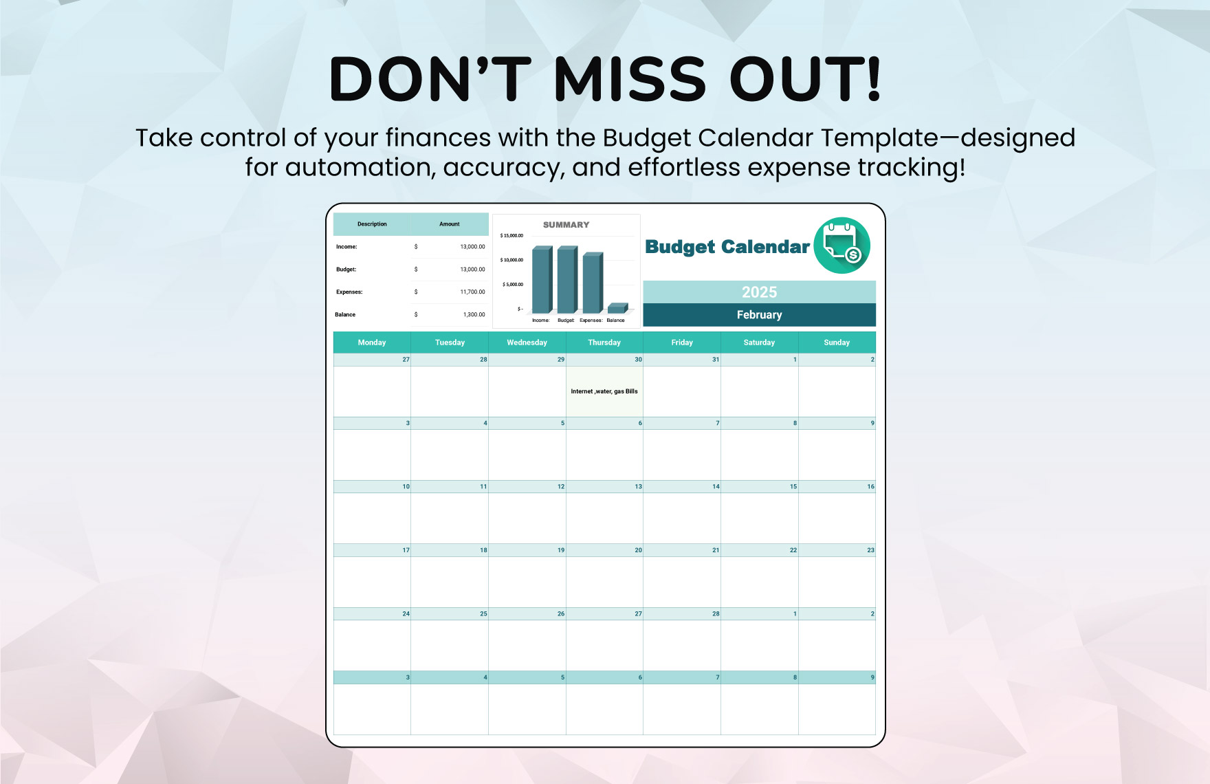 Budget Calendar Template