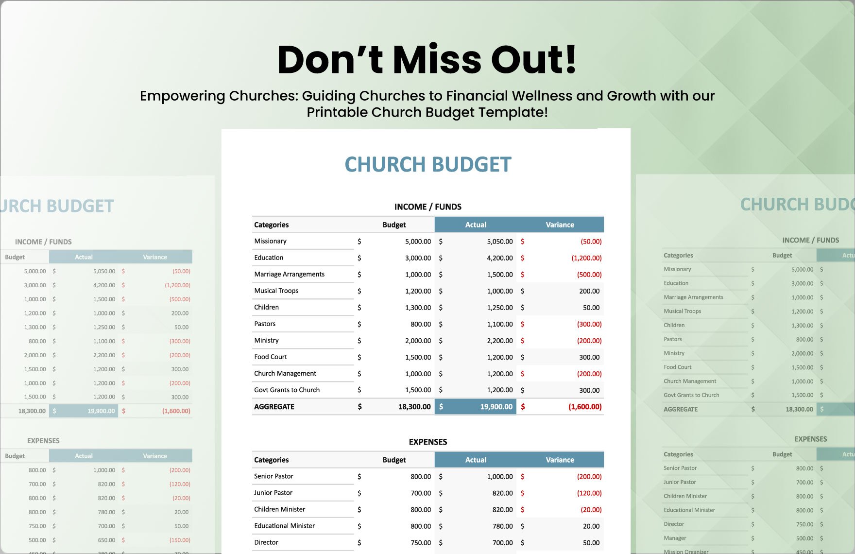 Printable Church Budget Template