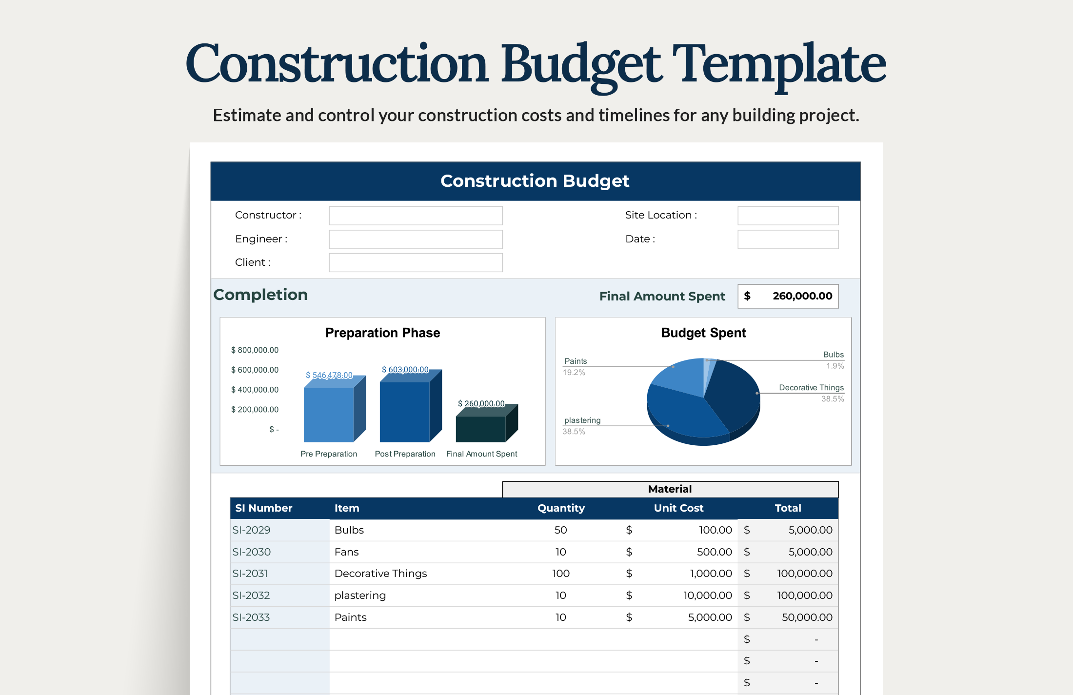 Construction Budget Template - Download in Word, Google Docs, Excel ...