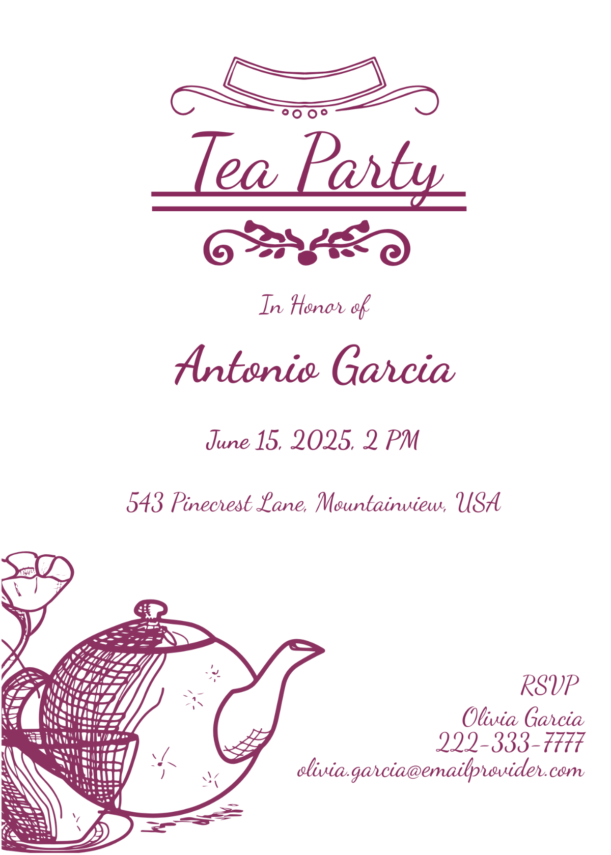 Editable Tea Party Invitation