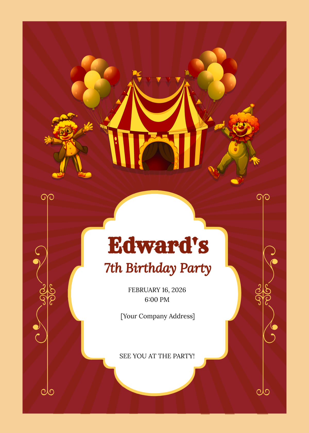 Circus Birthday Party Invitation Template
