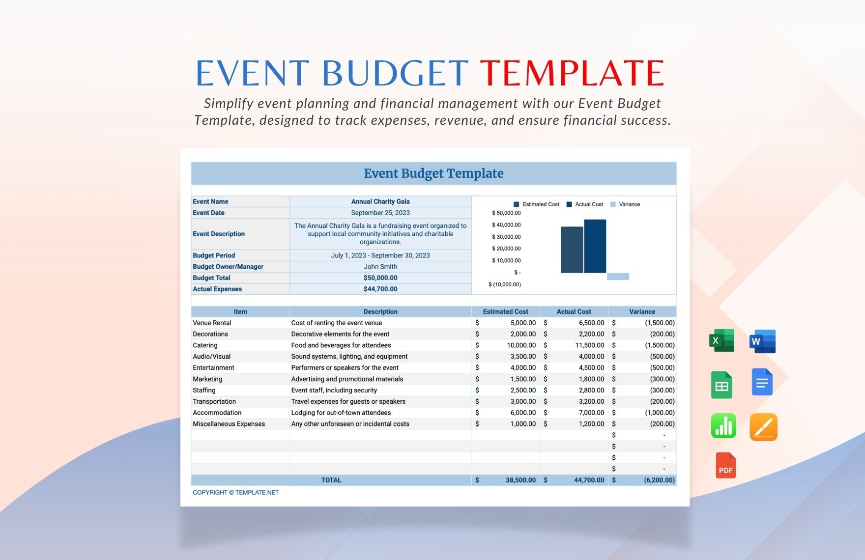 Event Budget Template in Word, Apple Pages, PDF, Google Docs, Excel, Apple Numbers, Google Sheets - Download | Template.net