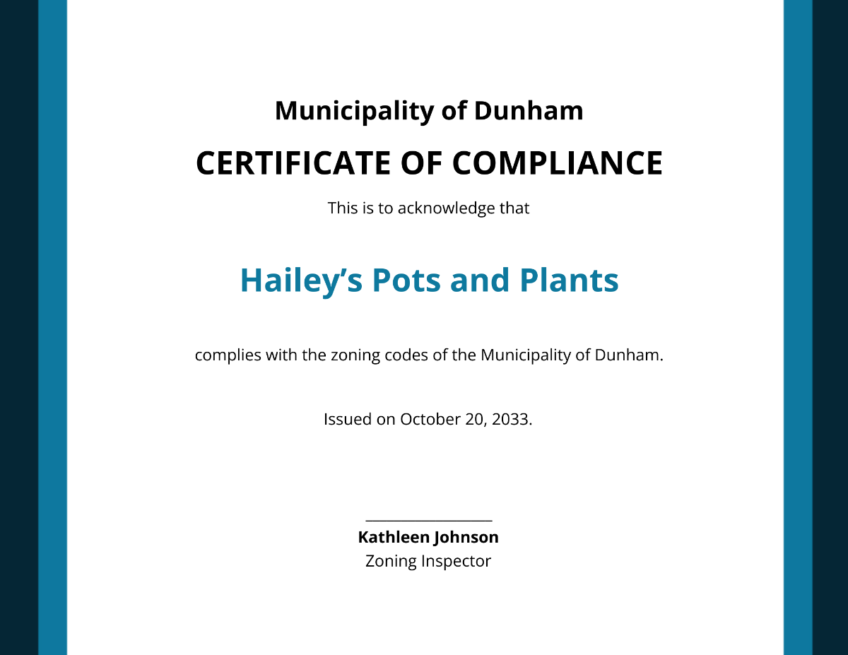 Municipal Certificate of Compliance Template