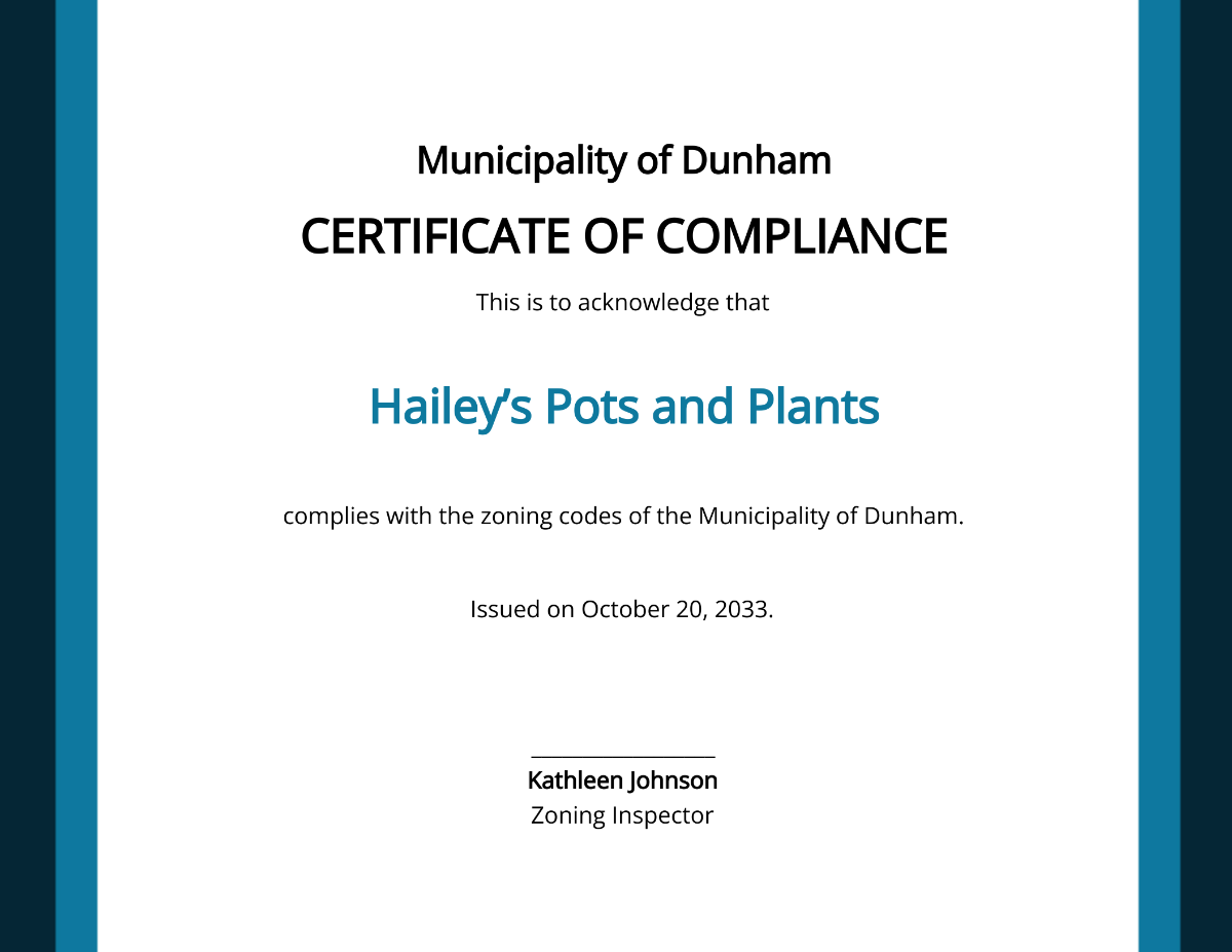 Free Municipal Certificate of Compliance Template