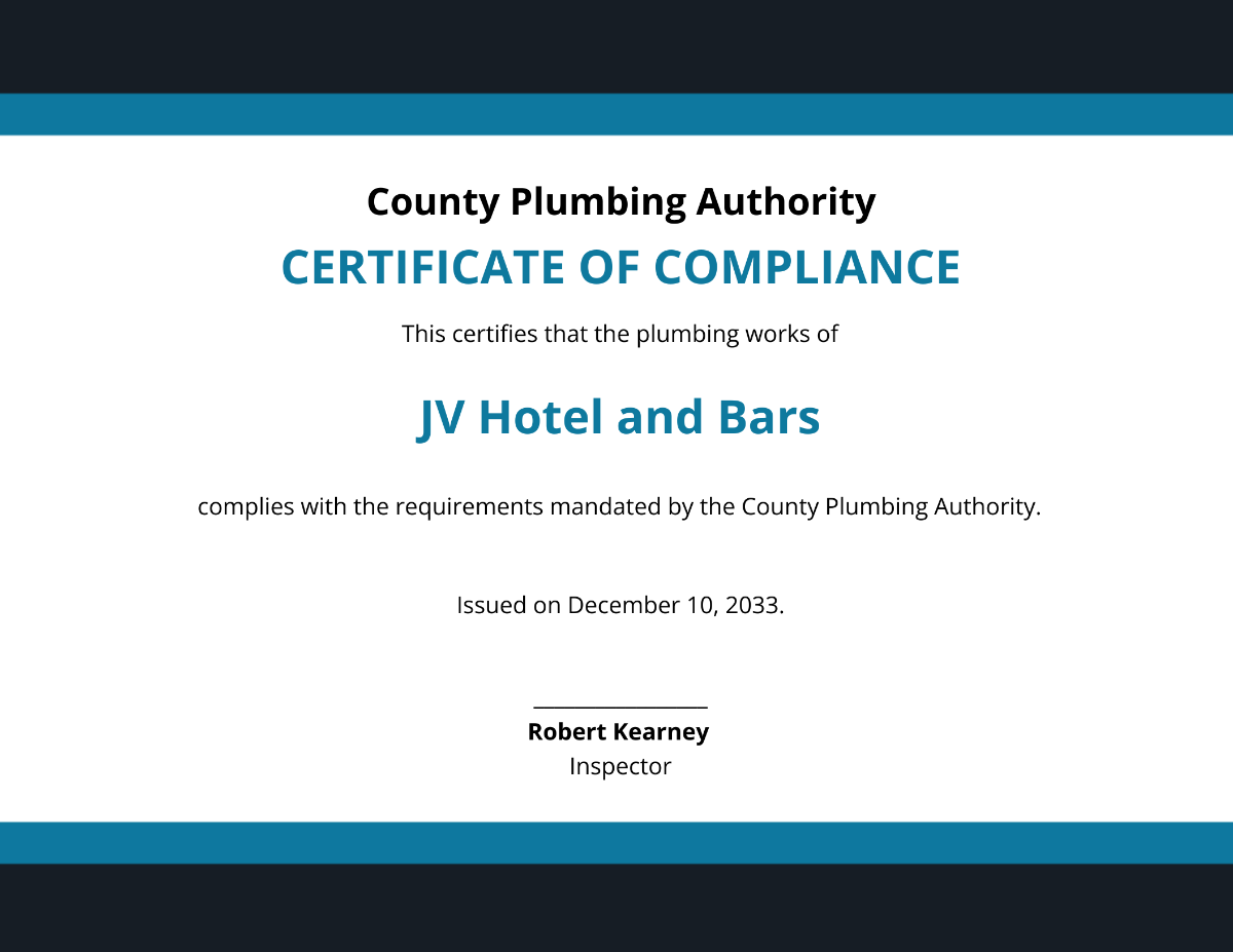 Plumbing Compliance Certificate Template - Edit Online & Download