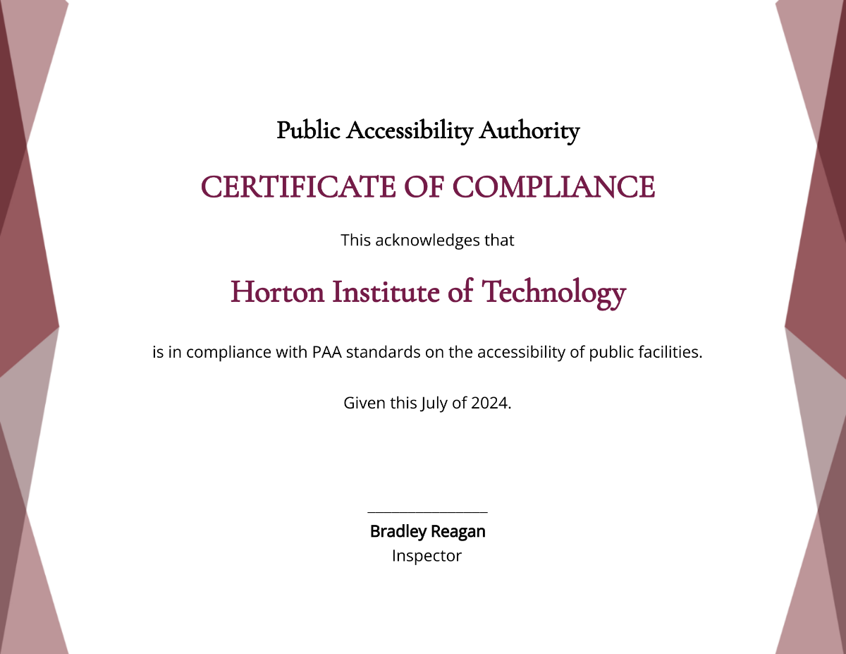 School Compliance Certificate Template