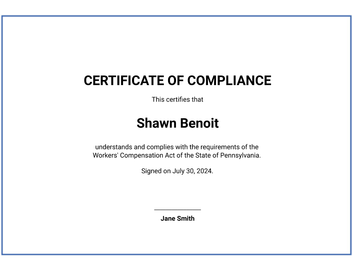 Employee Compliance Certificate