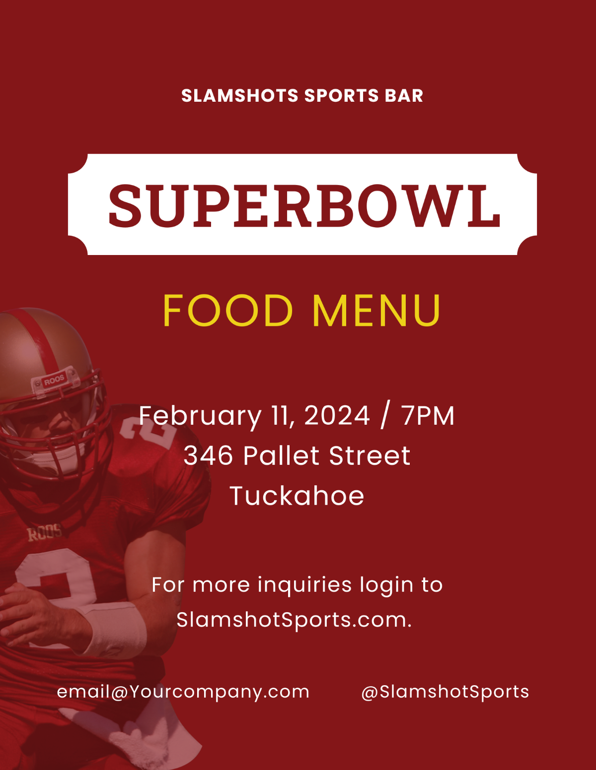 Football Super Bowl Food Menu Flyer Template