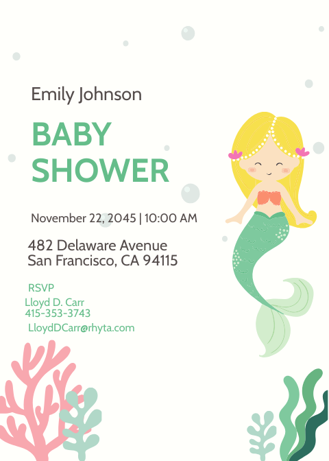 Mermaid Baby Shower Invitation Template - Edit Online &amp; Download ...