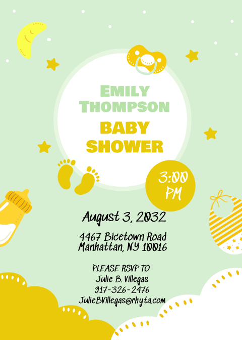 Mint White and Gold Baby Invitation